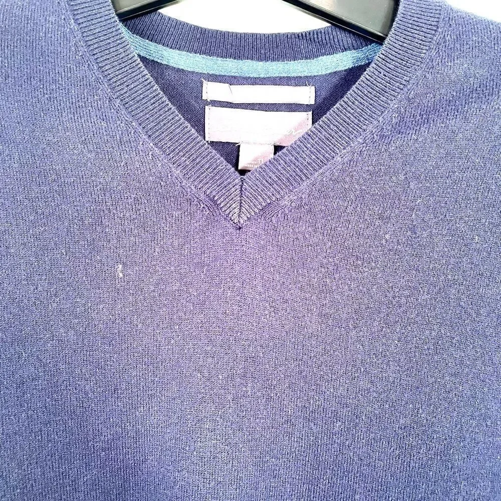 MENS NAVY SWEATER EDDIE BAUER COTTON MERINO SIZE TL - Picture 2 of 3